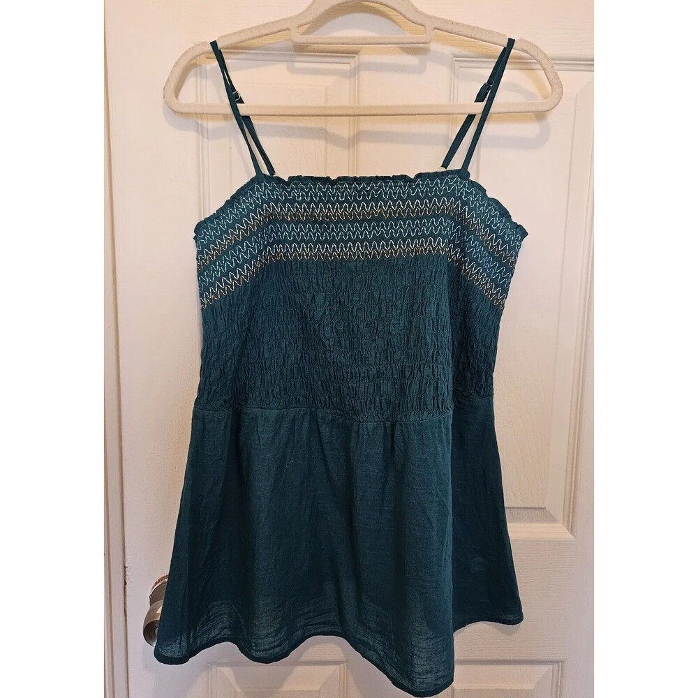 Lane Bryant Square Neck Smocked Bodice Baby doll Top Teal Size 20